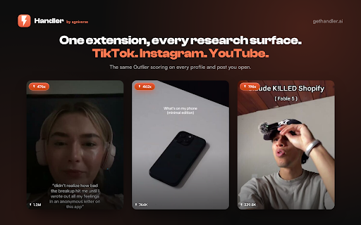 Handler - Outlier & Pull scores for TikTok, Instagram, YouTube :: Analytics for TikTok, Instagram & YouTube: spot viral outliers and Pull Scores on any profile, live as you browse.