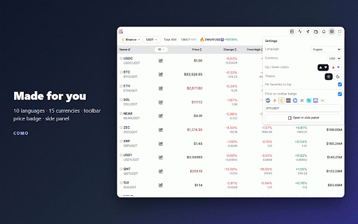 COMO: Crypto Price Tracker & Bitcoin Ticker – Alerts, Portfolio :: Live Bitcoin & crypto prices from 9 major exchanges, with price alerts, portfolio profit/loss, charts and a toolbar price badge.