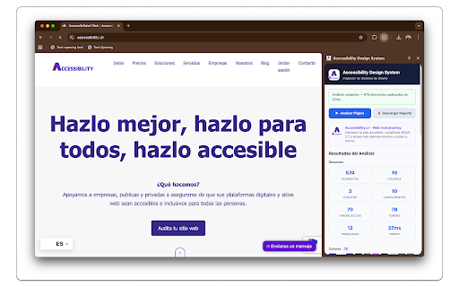 Accessibility Design System :: Audita el sistema de diseño de la pestaña activa y exporta un reporte HTML con colores, tipografía, componentes y tokens.