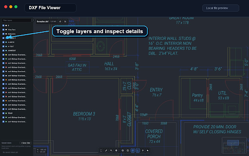 DXF File Viewer :: Use DXF File Viewer to open and view .dxf files online — fast AutoCAD-compatible DXF viewer in your browser. Now a DWG viewer too.