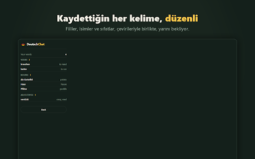 DeutschChat — YouTube ile Almanca Öğren :: Her Almanca YouTube videosunu derse çevir. Almanca-Türkçe çift altyazı, her kelimeye tıkla, anlamını ve dil bilgisini gör.