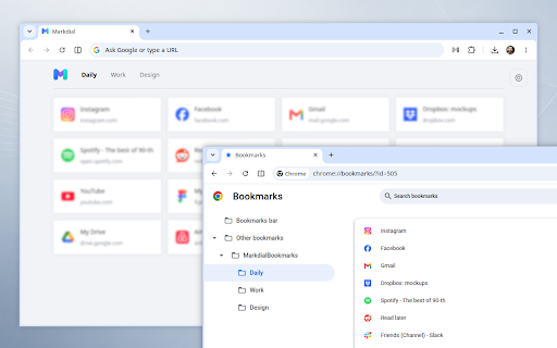 Markdial :: Turn your Chrome bookmarks into a customizable speed dial with tabs, favicons, drag-and-drop, and native sync.