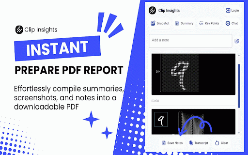 Clip Insights :: Clip Insights: capture video screenshots, timestamped notes, AI summaries, key points, and chat across learning platforms.