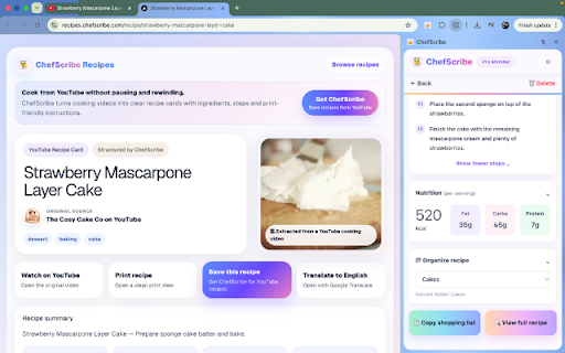 ChefScribe :: Extract recipes from YouTube cooking videos into structured recipe cards.
