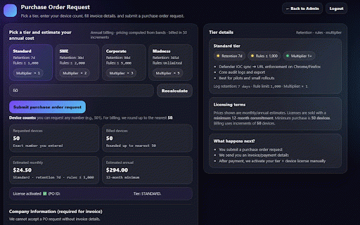 Cybereinforce Threat Enforcement :: Enterprise-controlled URL/domain blocking enforced via Azure backend rules.