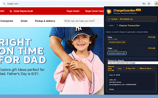 ChargeGuardian Pro :: Premium payment protection — confirms every checkout, detects scams & subscriptions, auto-generates dispute letters.