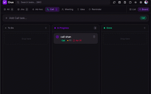 Crux :: Your work command center. Jira, tasks, reminders — unified in one place.