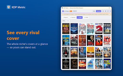 KDP Metric — Amazon Book Niche Research :: KDP book niche research: A–F niche grades, competition & BSR analysis, keyword & title tools — plus Pro Book Audit & on-device AI.