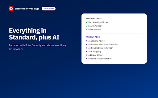 Bitdefender Web Sage :: Blocks scams, phishing and dangerous sites before they load, free. Premium adds AI that explains threats and guards your money.