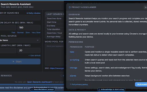 Search Rewards Assistant :: View your MS Rewards points at a glance, monitor search progress in real time, and complete your daily PC search goal.