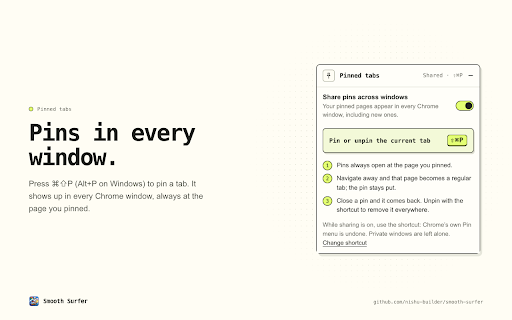 Smooth Surfer :: Filter distracting feeds, add loading delays to habitual sites, and share pinned tabs across Chrome windows.