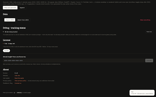 SiteLogs · Local-first time tracker + tabs :: Local-first browsing analytics + one-click tab organizer for Chrome. Replace your new tab, see where your hours actually go.
