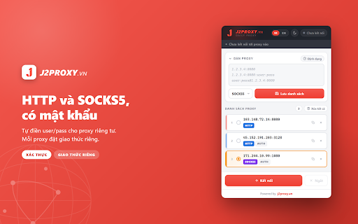 J2Proxy.vn - Proxy Switcher & Manager :: Đổi proxy 1 chạm: quản lý danh sách proxy HTTP & SOCKS5 có user/pass, bật tắt nhanh. Proxy switcher cho Chrome.