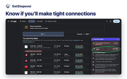 GetStopover – Free Hotel on Layovers, Stopover & Transit Visa for Flights :: See free-hotel stopovers, transit-visa traps, self-transfers and tight layovers flagged right on your flight search results.