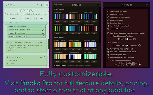 Pinako :: Tab Navigator,
Session Manager,
Archive Organizer,
Collaborative Workspace,
and AI Librarian for your Browser.
The essential…