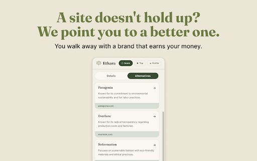 Ethara - Browse in line with your values :: Stop funding brands that pollute, exploit or scam. Know in one click if a site deserves your attention.