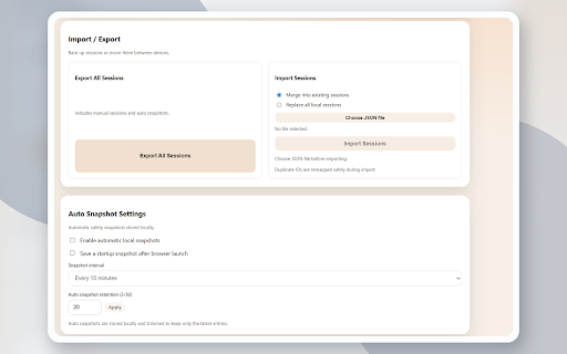 DockTabs - Tab Session Backup :: Local-first tab backup for Chrome. Save and restore sessions, keep snapshots, and recover tabs without sign-in.