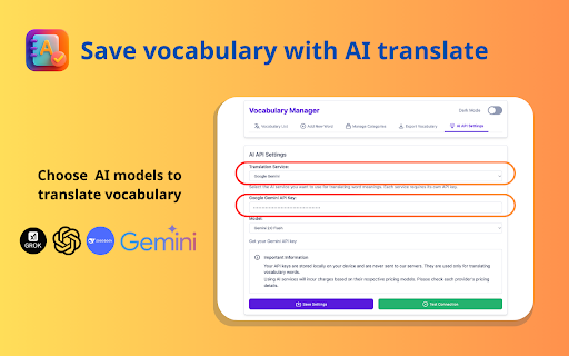 Vocab Saver :: Save vocabulary words while browsing the web with flashcards and matching games. Organized by categories with pronunciation support.