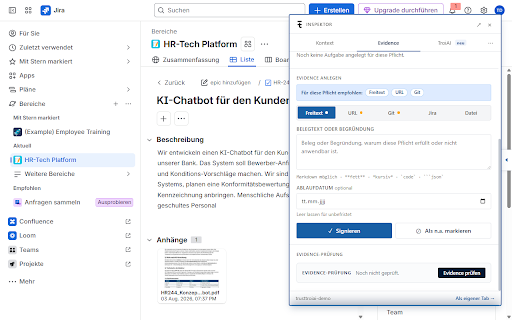 TrustTroiAI Inspektor :: Compliance-Inspektor für dein Jira. Erkennt vor Ort, was gilt.