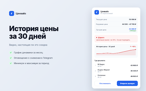 Ценвайз — Не переплачивай :: Показывает рыночную цену и где дешевле прямо на карточке товара. Ссылки на магазины партнёрские.