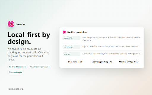 Overwrite :: Edit rendered page text in place and export compact text patches for coding agents.