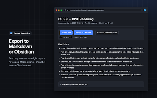 Panopto Summarizer :: Extract Panopto captions and summarize lectures with your own OpenAI or Gemini API key.