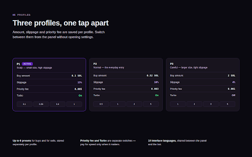 Zap Companion :: Trade Solana tokens directly from a fast in-page panel connected to your own Telegram trading bot.