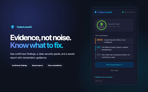 CyberLensAI Website Security Scanner :: Run a private page-level quick check or start a full CyberLensAI cloud security scan for the website in your active tab.