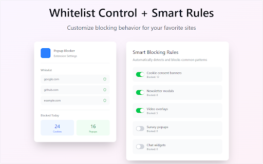 Popup Blocker – Clean Web & Remove Overlays :: Automatically blocks cookie banners, newsletter popups and annoying overlays. A clean, distraction-free browsing experience.