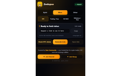 Zeebypas :: Zeebypas by Zeen Community — generate KYC links and check status quickly on Bybit and MEXC.