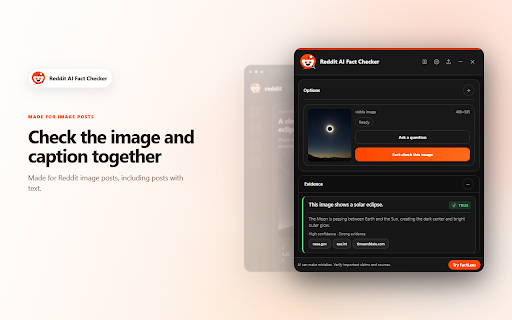 Reddit Lens - AI Fact Checker :: Fact check Reddit image posts and selected text with AI, live web evidence, clear verdicts, and clickable sources.