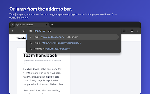 URLJumper :: Open web pages by names you keep in one text document. Type a name, press Enter, arrive.