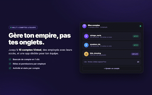 V-Storm — Automatisation pour Vinted :: Republication auto, annonces par IA, négociation, messages aux favoris, bordereaux et compta pour vendeurs Vinted.