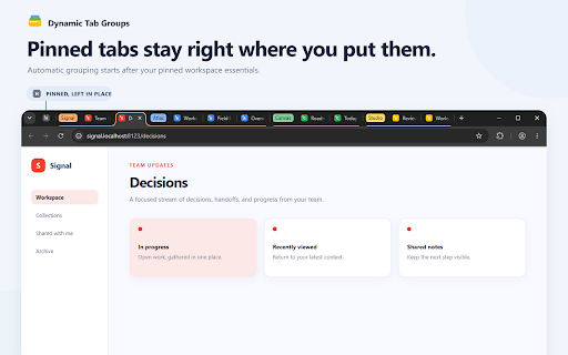 Dynamic Tab Groups :: Automatically group tabs by domain with favicon-based group colors. Ungroups when only one tab remains.