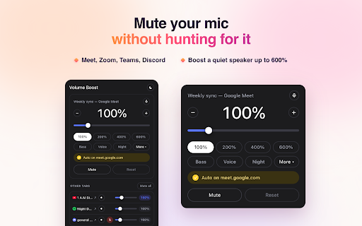 Volume Boost :: Simple volume boost for every Chrome tab: a volume booster up to 600% without crackle, with bass booster, equalizer and tab mixer.