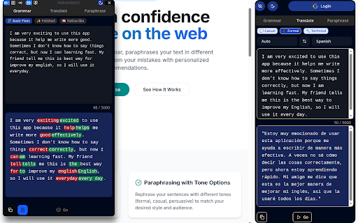 Parafrazo | Grammar, Rewrite, Translate :: Master your writing with instant grammar correction, smart rephrasing, and seamless translation for faster language learning.