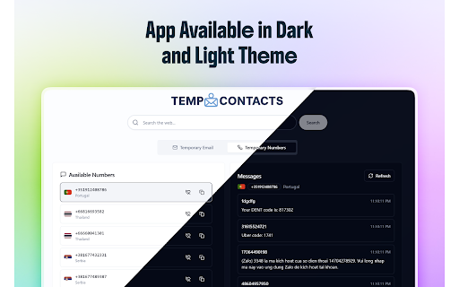 Temporary Contacts – Temp Phone Number and Temp Mail Instantly :: Instant Temp Phone Number and Temp Mail in every new tab — stay private, avoid spam, and protect your real contact info.