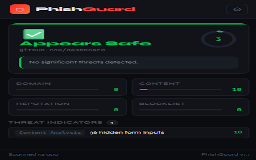 PhishGuard :: Real-time phishing detection: blocklist, domain analysis, NLP content scanning, and threat intelligence APIs.