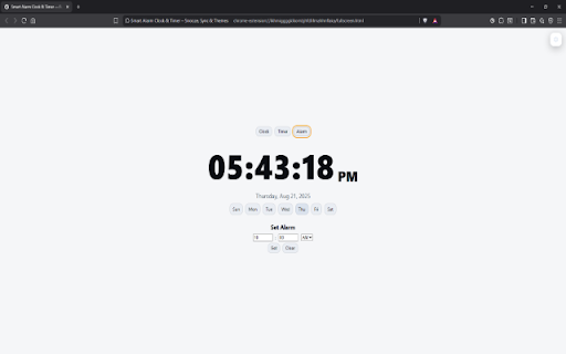 Smart Alarm Clock & Timer – Snooze, Sync & Themes :: Set alarms & timers with snooze, repeat, and synced dark/light themes in popup and fullscreen.