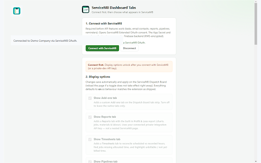ServiceM8 Dashboard Tabs :: ServiceM8 Dispatch Board tools for invoices, job documents, reporting, diagrams, and AI.