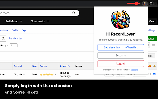 Discogs Notifier :: Get instant alerts when records from your Discogs Wantlist go on sale - with powerful filtering to find exactly what you want.