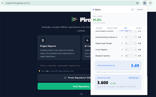Qalam 2.0 :: Privacy-first mark tracking, attendance monitoring, and performance analytics for the NUST Qalam portal.