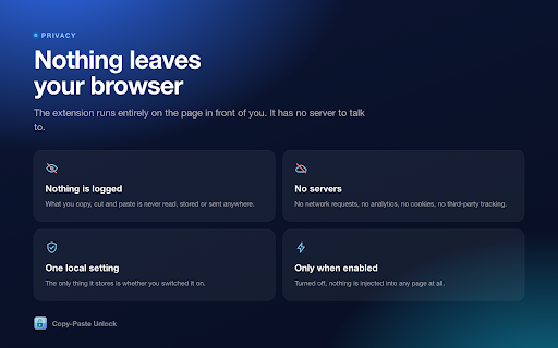Copy-Paste Unlock :: Re-enables copy, cut, paste, right-click, and text selection on pages that block them.