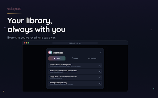 WebQuest – AI Web Discovery :: WebQuest is an AI-powered explorer that finds hidden corners of the internet tailored to your tastes. Discover more of the web.