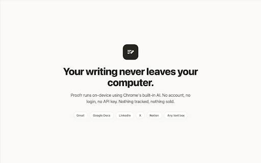 Proofr – Private AI Proofreader & Rewriter :: Private AI that proofreads, rewrites in any tone, and translates. Works on your device, no account needed.