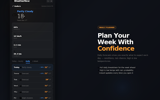WeatherNow – Hourly & Weekly Forecast :: Live weather animations, air quality index, hourly & weekly forecasts, dark/light mode. Free, no API key needed.