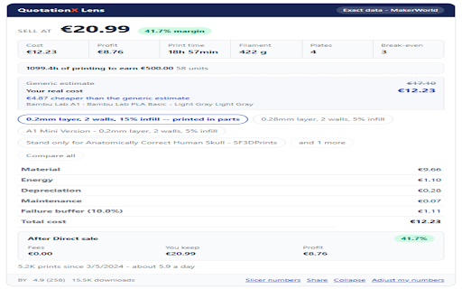 QuotationX Lens :: Real production cost and margin on the model pages you already browse.