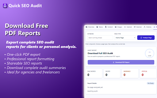 Quick Onpage SEO Checkup :: Audit the currently opened page for keyword coverage, headings, schema, word count, and an SEO score.