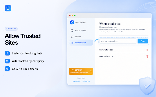 Ad Blocker & Free VPN - Bolt Shield :: Block ads, trackers & cookie banners. Browse privately with a built-in VPN across worldwide locations. Fast, light, free.