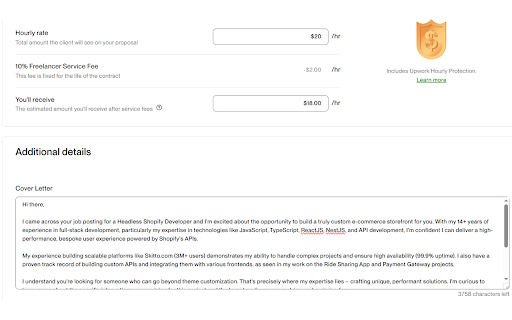 Upwork Helper :: AI-powered Chrome extension that generates personalized cover letters and automatically fills Upwork job applications using AI